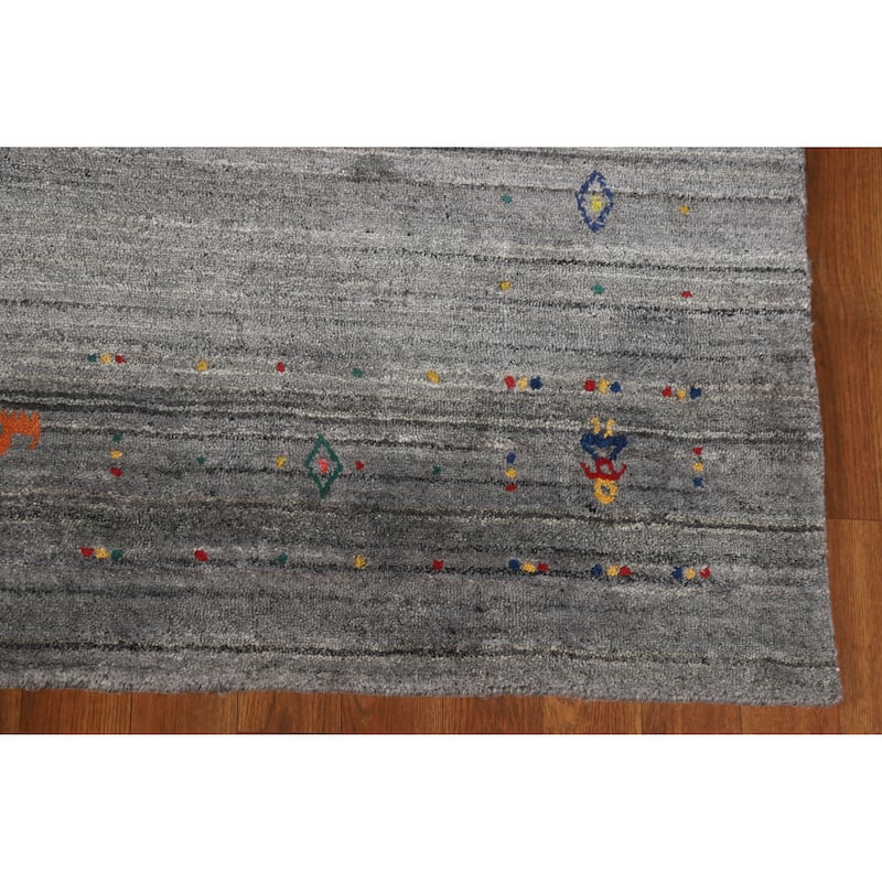 Hand Knotted Oriental 100% Wool Carpet Tribal Tribal Greys & Charcoal Gabbeh Area Rug - 8' 1'' X 5' 0''