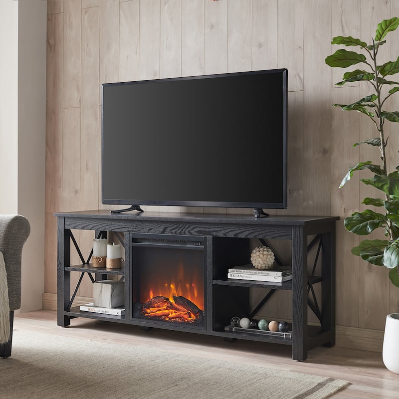 Sawyer TV Stand with Log Fireplace Insert - Black