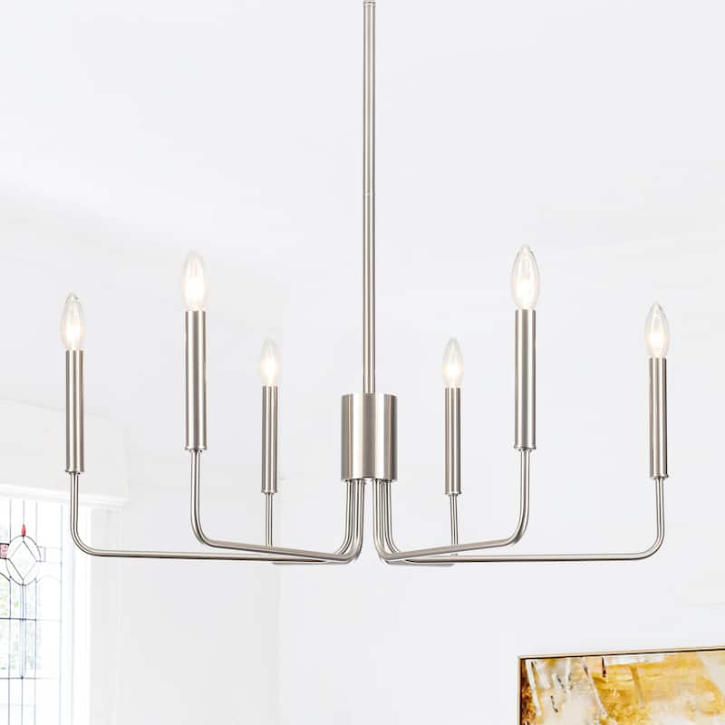 Modern 6-Light Simple Candle Chandelier for Kitchen Island, Living Room, Bedroom, Foyer - Sandnickel