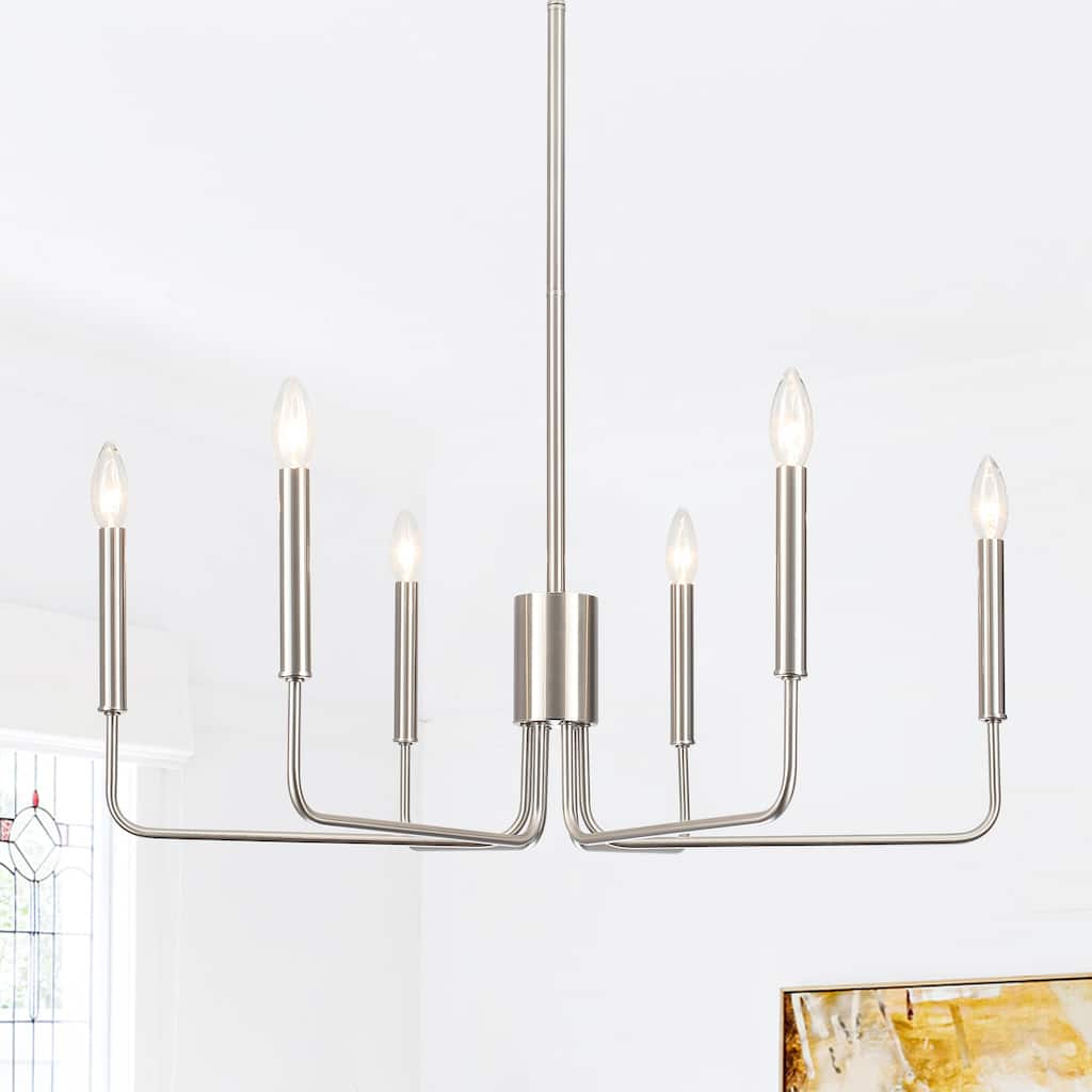 Modern 6-Light Simple Candle Chandelier for Kitchen Island, Living Room, Bedroom, Foyer