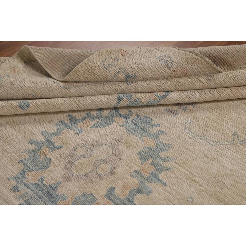 Transitional Beige Oushak Turkish Large Rug Hand-Knotted Wool Carpet - 9'6"x 13'9"
