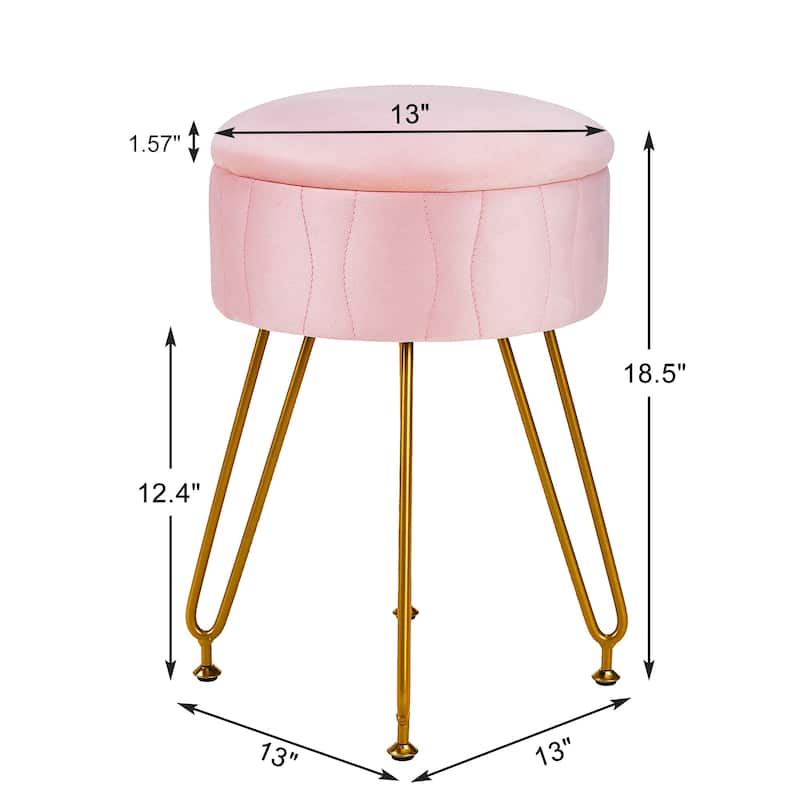 VECELO Multi-Functional Velvet Vanity Stool Chairs 18.5"H Tufted Small Stools with Metal Legs Modern Storage Footstool Ottomans