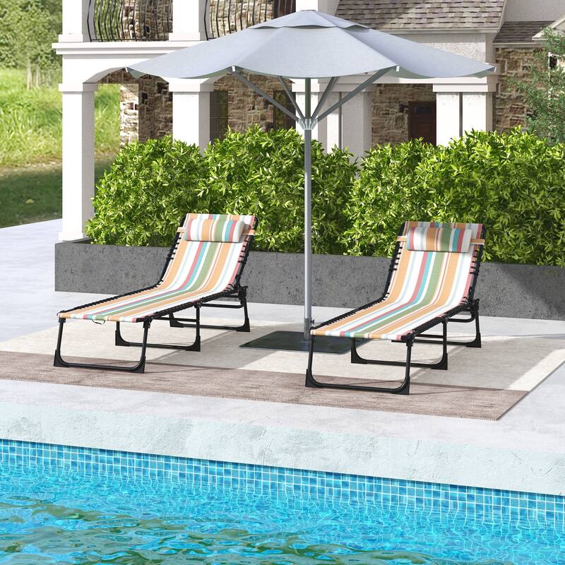 Outsunny Folding Chaise Lounge Chair Set of 2, Patio Sun Tanning Chair, Outdoor Chaise Lounger with 4-Position Reclining Back - Multi