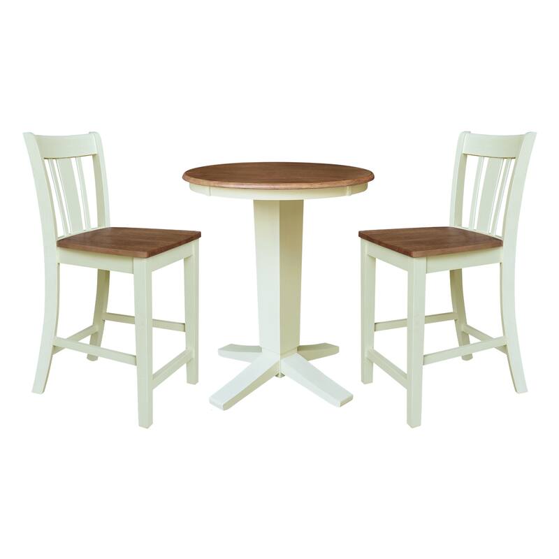 30 in Solid Wood Round Top Counter Height Dining Table with 2 Stools