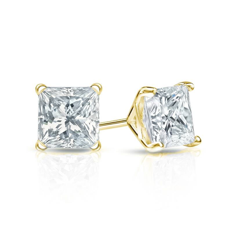 Auriya Plat Gold Lab Grown 1.00 carat TDW Princess Diamond Stud Earrings 4-Prong Martini Push-back