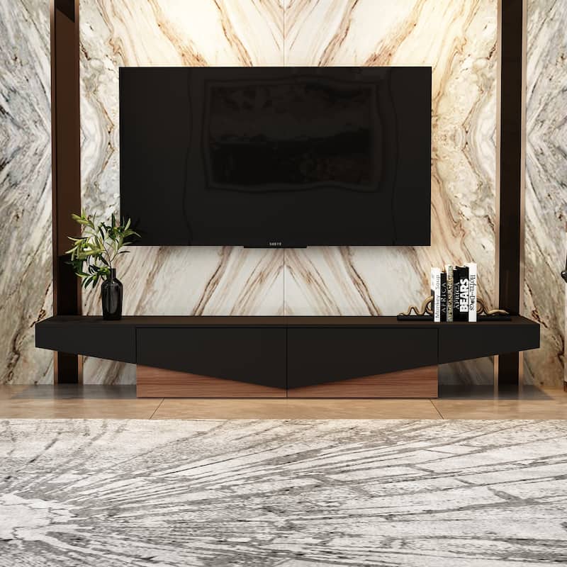 78.7" Black & White Patchwork TV Entertainment Center with 2 Drawers - 78.7"W