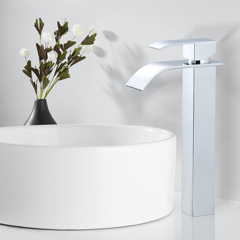 WOWOW Single Handle Single Hole Waterfall Bathroom Vessel Faucet