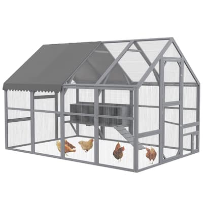 PawHut Large Chicken Run, Wooden Chicken Coop with Waterproof & Anti-UV Cover, Split Door, 4 Nesting Boxes