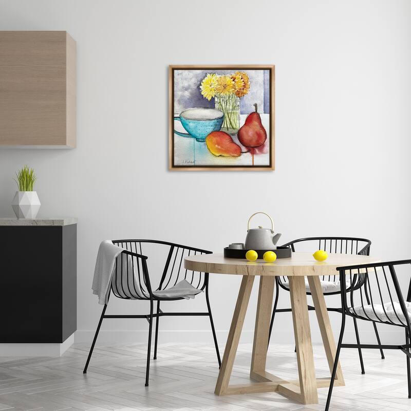 Stupell Modern Kitchen Teacup & Fruit Framed Floater Canvas Wall Art Design By Stephanie Fielden