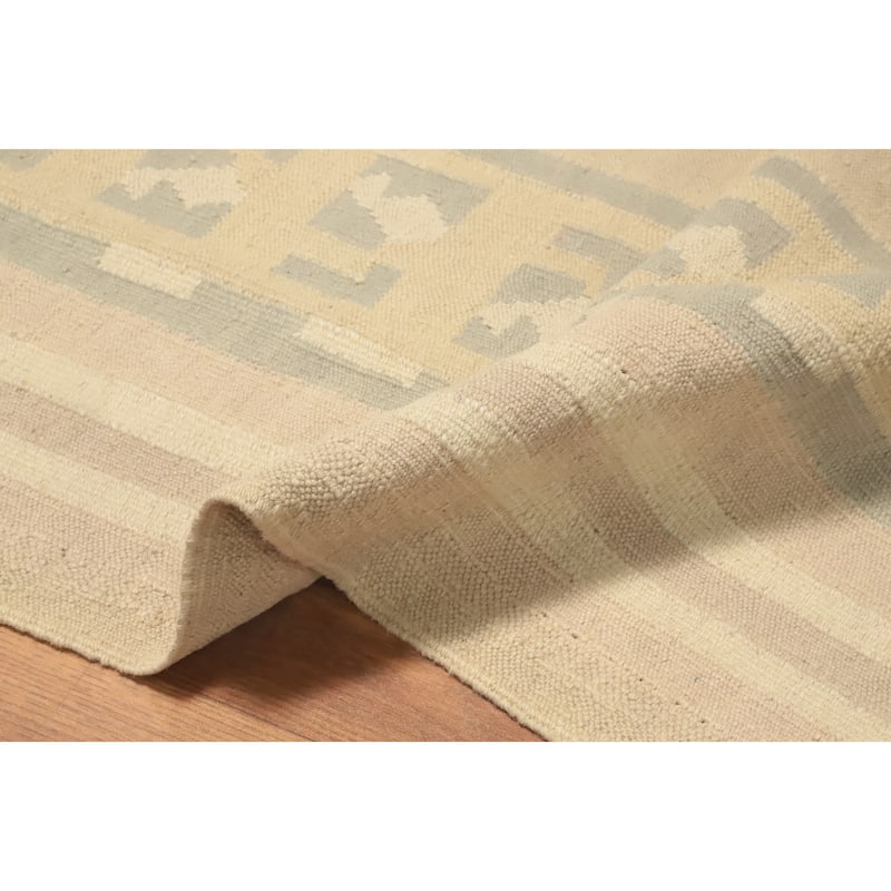 Hand Woven Oriental 100% Wool Carpet Southwestern Tribal Beige & Ivories Kilim Area Rug - 5' 11'' X 4' 1''