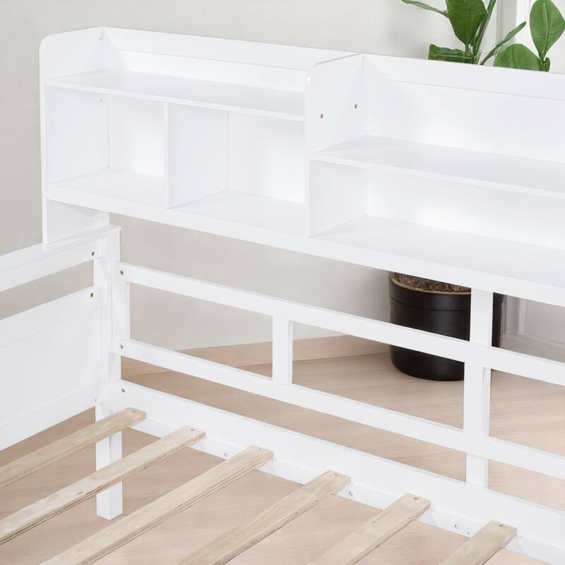 Wooden Twin/Full Daybed with 2 Storage Drawers and Bedside Shelves, No Box Spring Needed, Modern Design