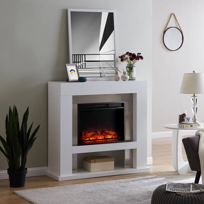 SEI Furniture Larry Stainless Steel Electric Fireplace