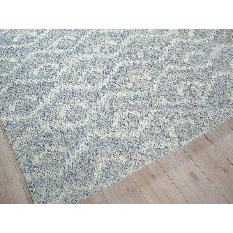 Bargello Light Blue New Zealand Wool hand-tufted Area Rug