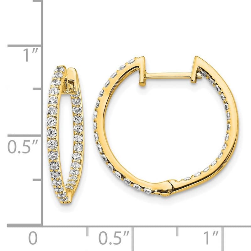 Curata 14k Diamond In and Out Hinged Hoop Earrings - 19x20mm Wide 2mm Thick