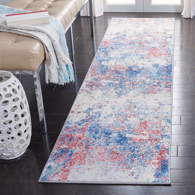 SAFAVIEH Brentwood Malissie Modern Abstract Rug - 2' x 6' Runner - Navy/Red