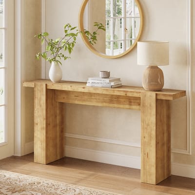 67-Inch Solid Wood Console Table for Entryway, Natural Brown - 67" L x 11.81" W x 32.28" H