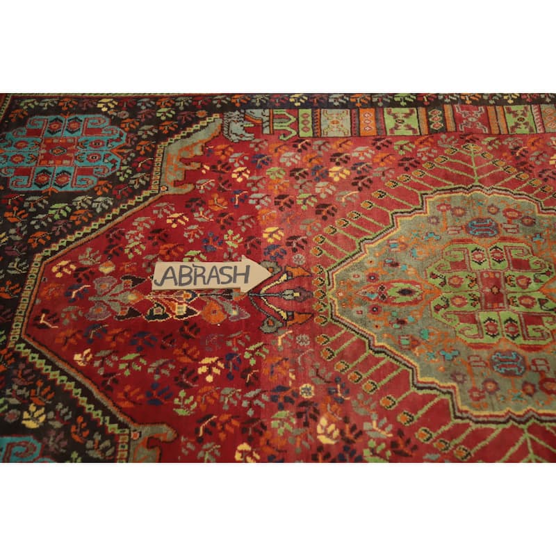 Hand Knotted Oriental 100% Wool Carpet Traditional Medallion Red Shiraz Area Rug - 8' 2'' X 5' 3''