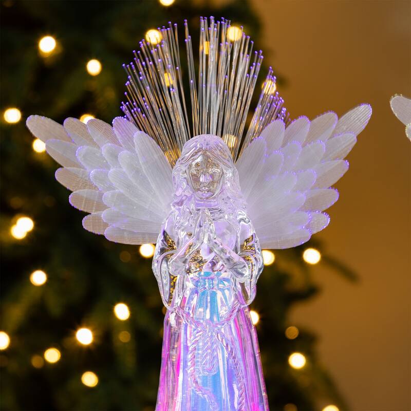 Glitzhome Set of 2 10.75''H Christmas Lighted Acrylic Color Changing Tabletop Angel Figurine