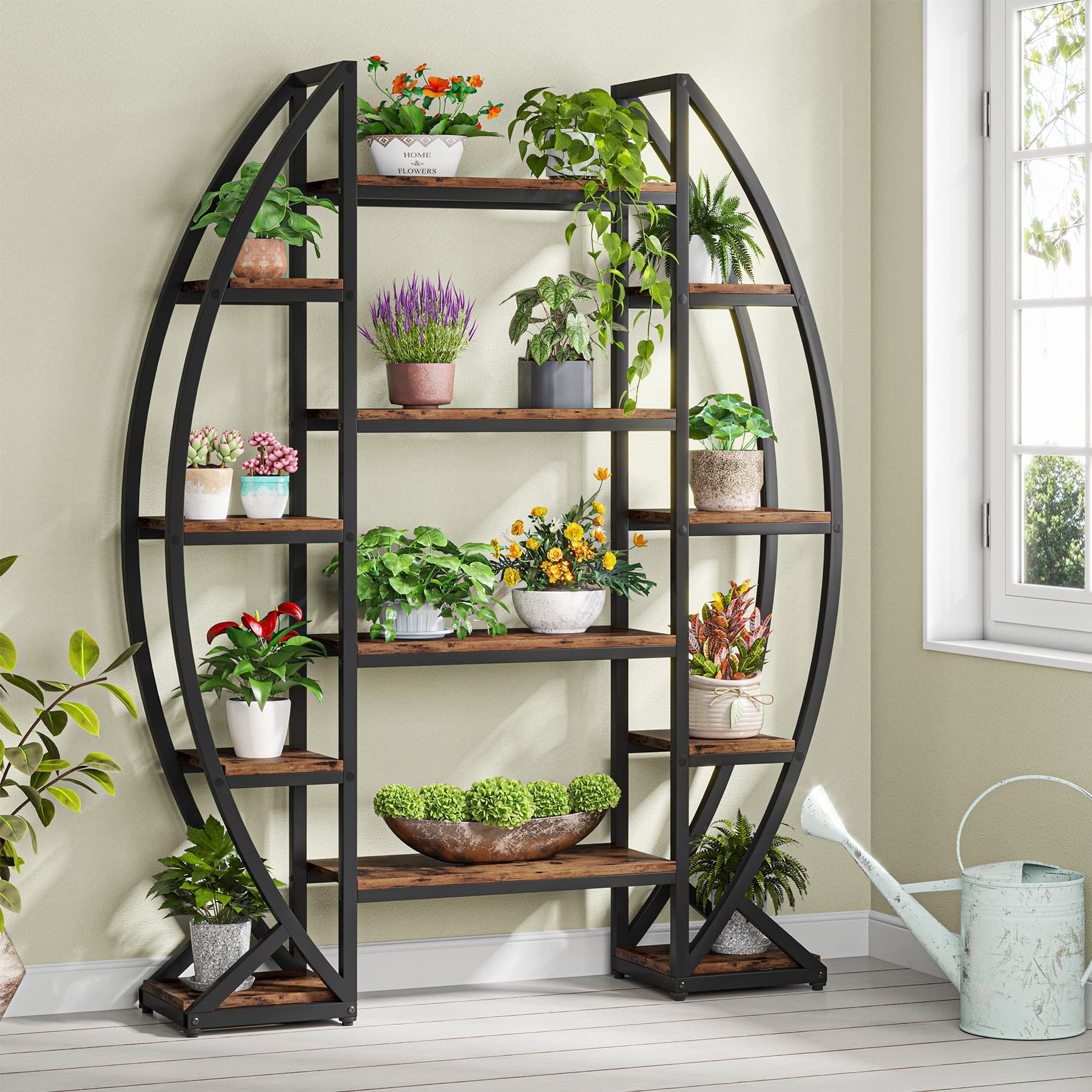Half-Moon Shaped Plant Stand Indoor - -