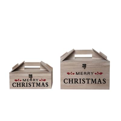 Transpac Wood 13.5 in. Off-White Christmas Novelty Restaurant Takeout Box Set of 2