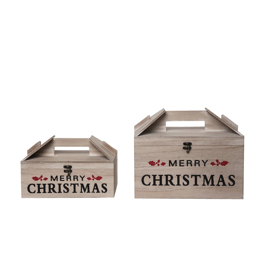 Transpac Wood 13.5 in. Off-White Christmas Novelty Restaurant Takeout Box Set of 2