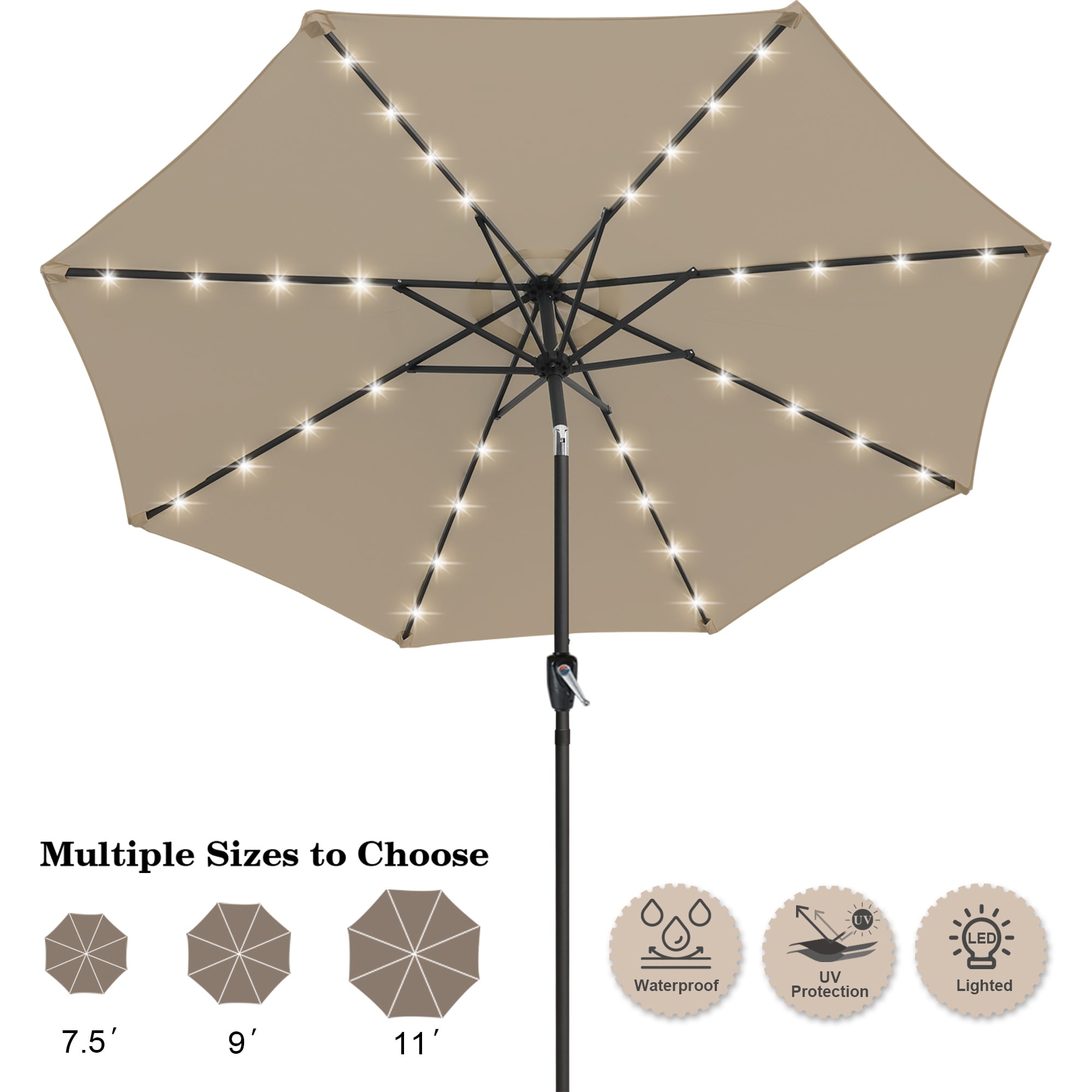 ABCCANOPY 7.5FT Outdoor Patio Solar Umbrella with 32LED Lights