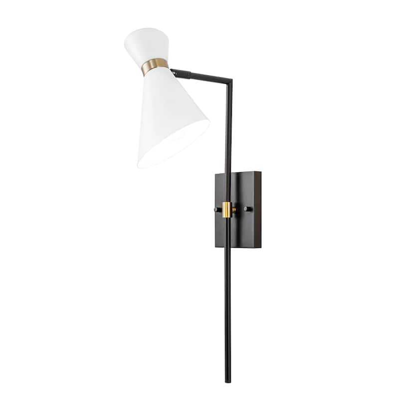 1-Light Black Indoor Wall Sconce with White Cone Metal Shade Modern
