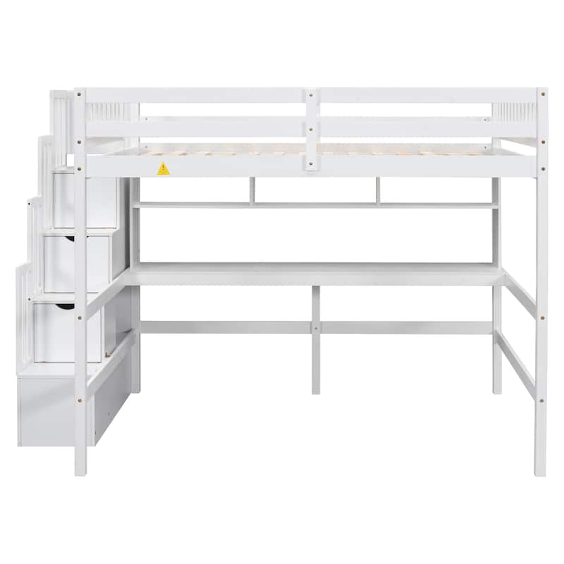 Full Size Loft Bed with Desk and Shelves