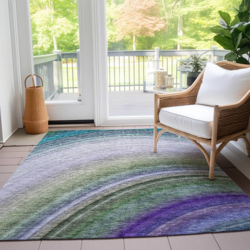 Machine Washable Indoor/ Outdoor Chantille Abstract Wave Rug