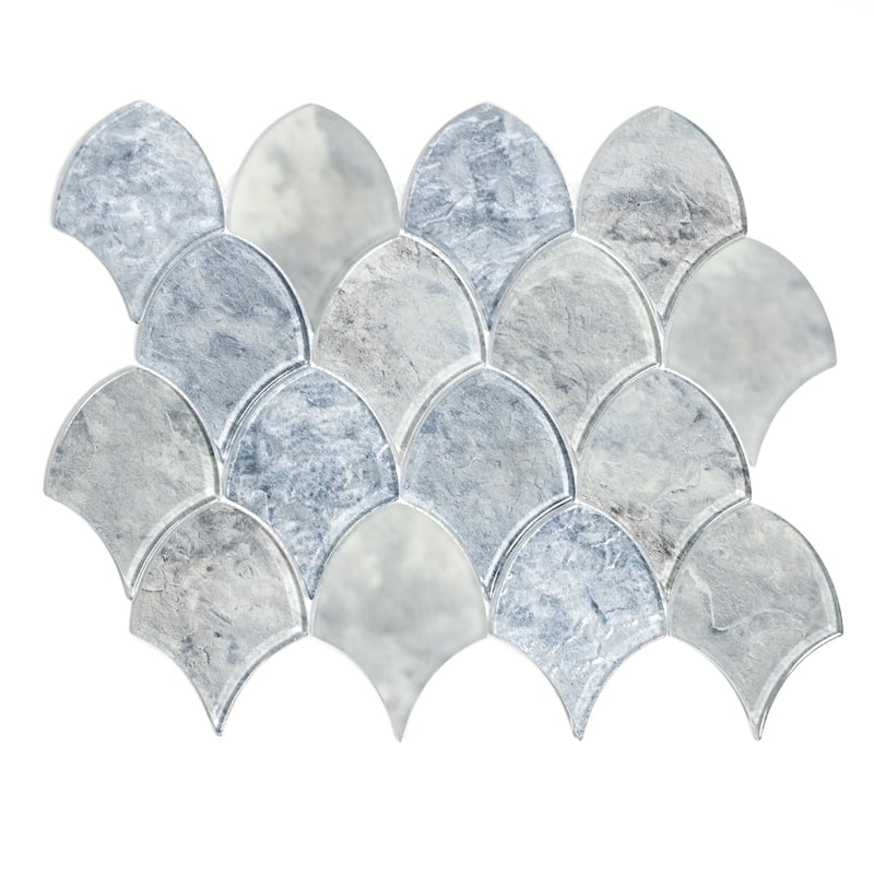 Seashell 12x13 Cyan Frosted Glass Fish Scale Mosaic Tile - Wall & Backsplash