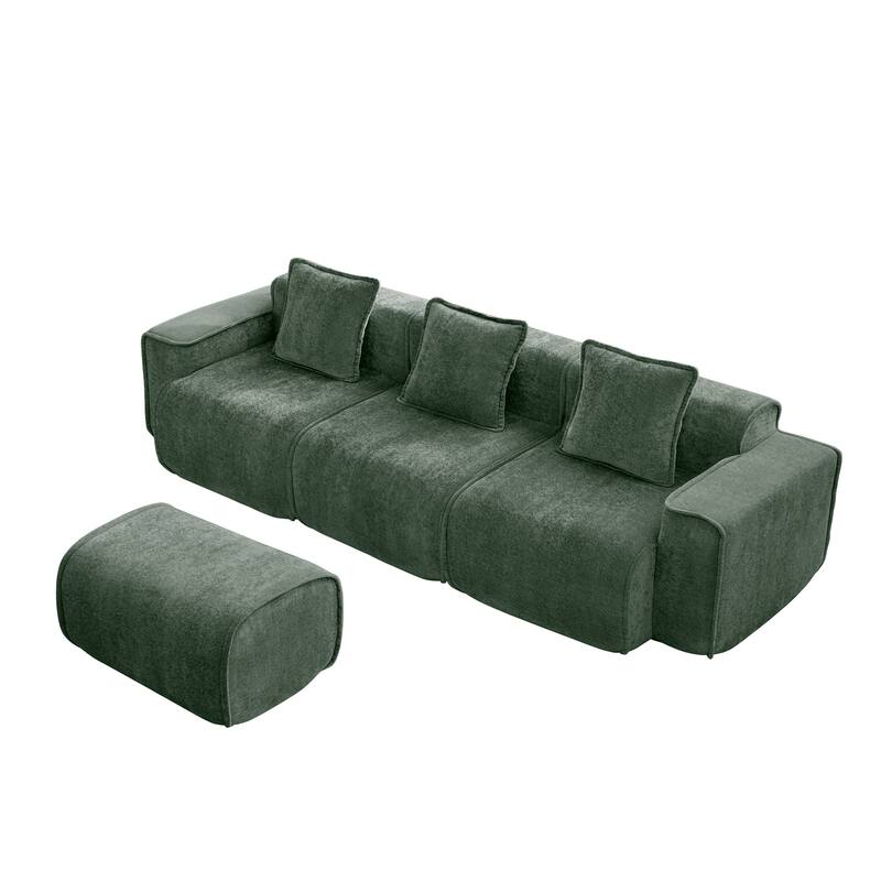 GDFStudio - Streamlined Velvet 3-Seater 108.66" L-Shaped Modular Boneless Sofa with Ottoman