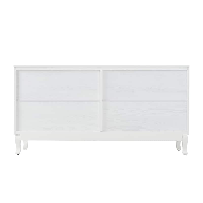 Sideboard Cabinet with Wavy Pattern Doors, Storage Cabinet with Adjustabel Shelves, Buffet Cabinet with Wooden Legs