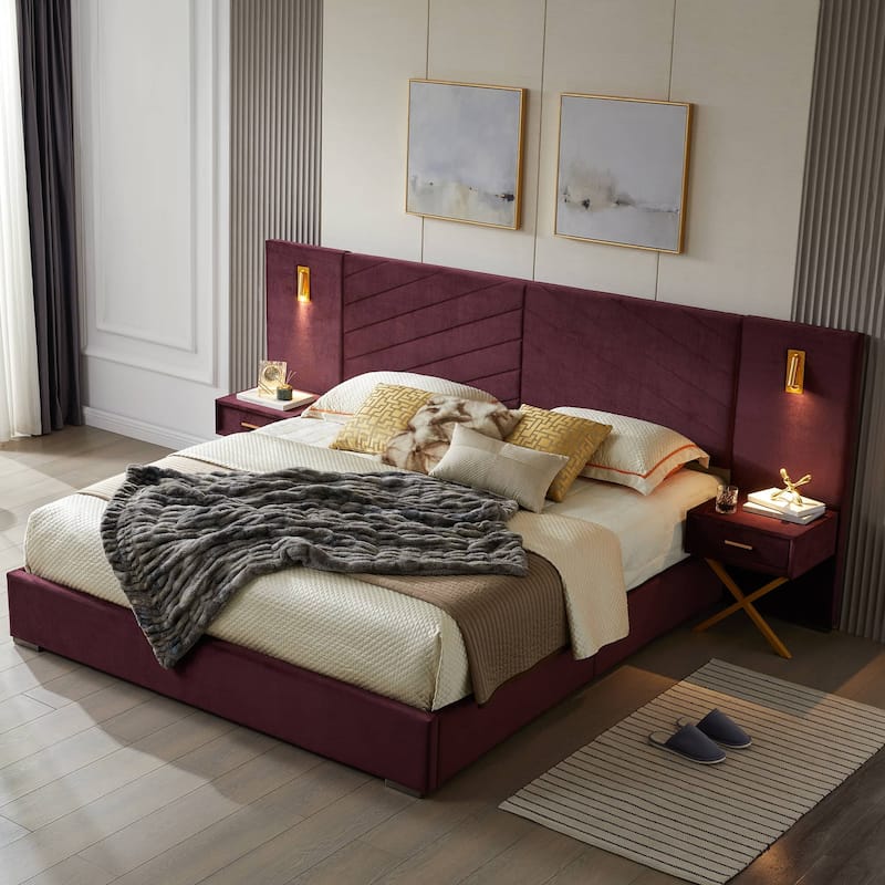 Rossetta Queen Size Bed Frame with Vertical Channel Tufted Wingback Headboard, Easy Assembly