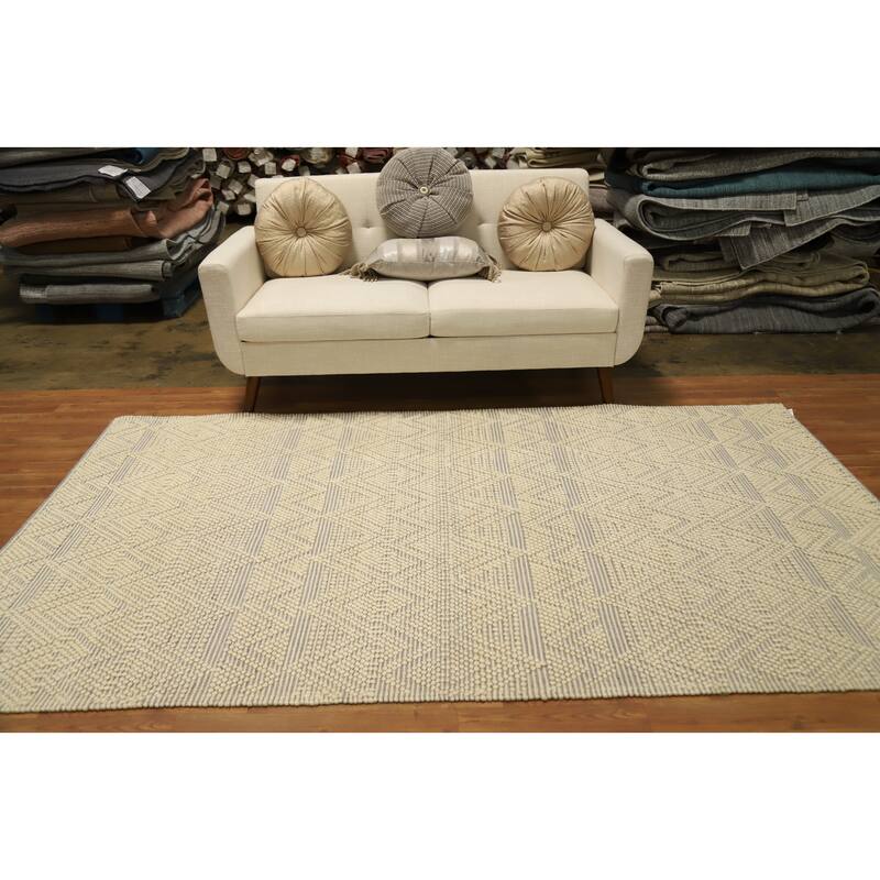 Hand Knotted Oriental 100% Wool Carpet Modern Geometric Beige & Ivories Modern Gotti Design Area Rug - 8' 8'' X 4' 11''