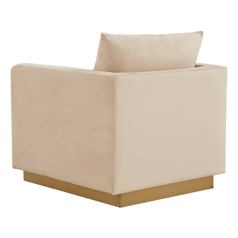Nervo Velvet Modern Single Seater Sofa, Accent Arm Chair with Gold Stainless Steel Square Base for Living Room & Bedroom - 32.67