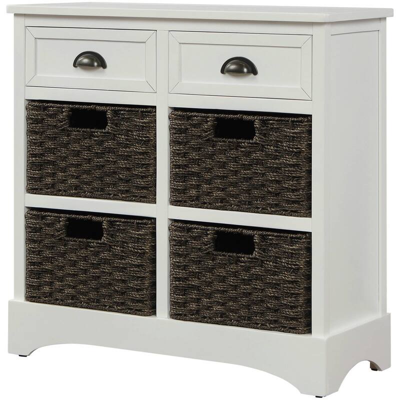Rustic Storage Cabinet with Two Drawers and Four Classic Rattan Basket