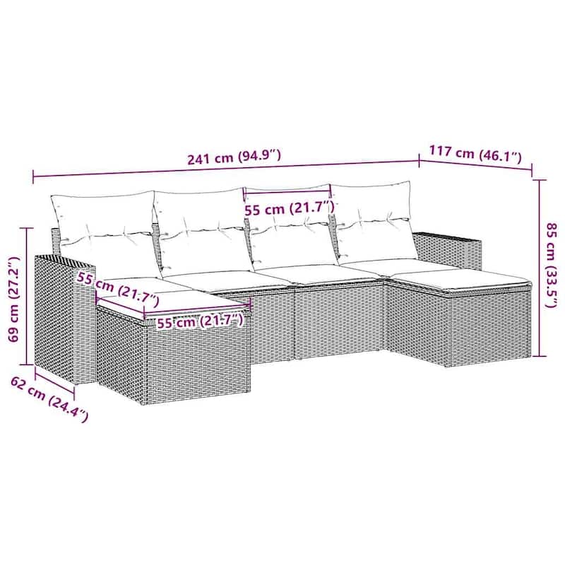vidaXL Garden Sofa Set Brown and Cream White - 21.7 x 21.7 x 14.6