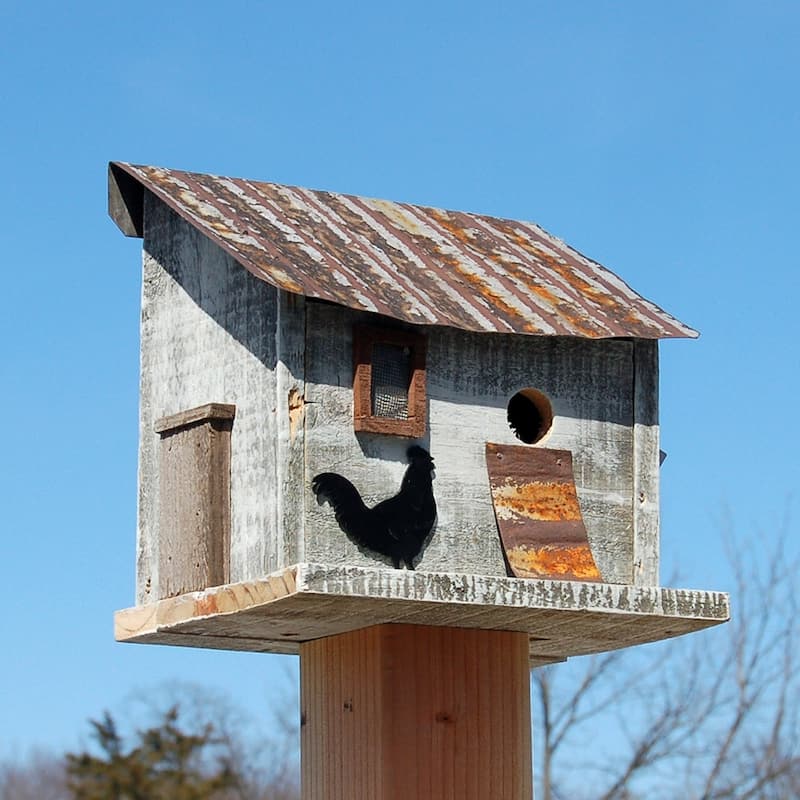 Home Bazaar 10" x 8" x 10" Cumberland Chicken Coop Birdhouse- rustic materials - 10"x10"x8"