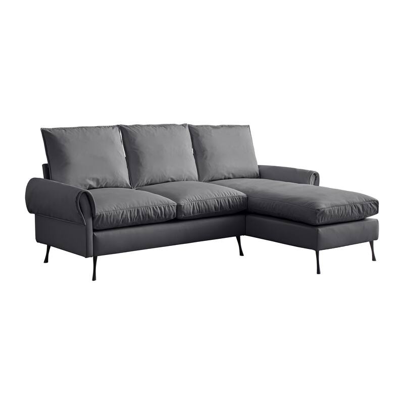 81" Modern L-Shaped Reversible Chaise Lounge Sofa in Dark Grey Technical Leather