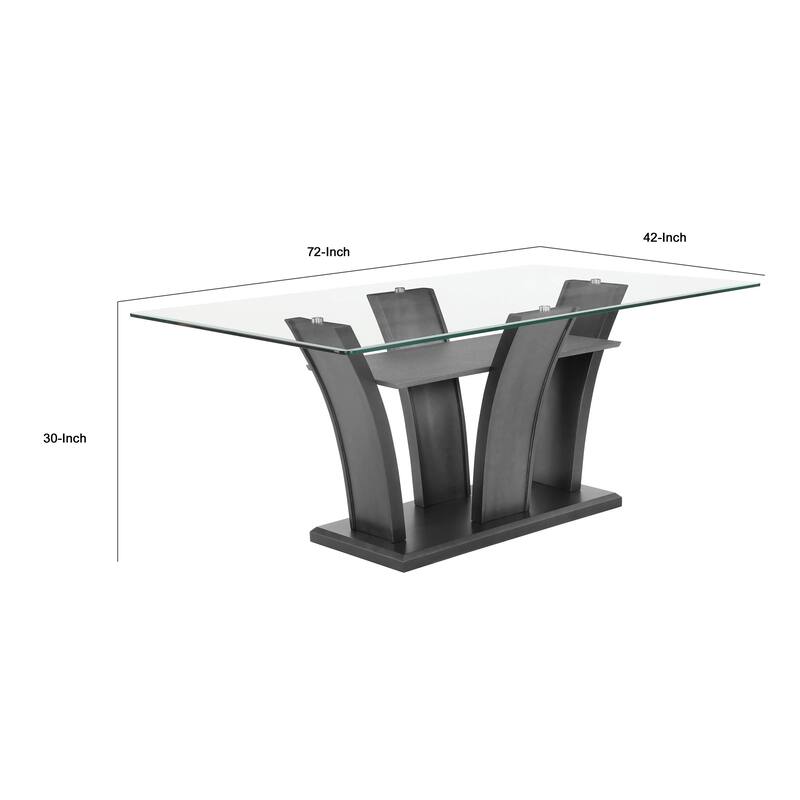 Brandon Dining Table, 72 Inch Glass Top, Dark Gray Glitter Pedestal