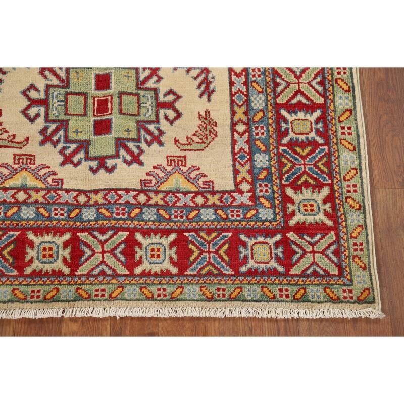 Traditional Kazak Oriental Accent Rug Hand-Knotted Wool Carpet - 3'5" x 4'10"