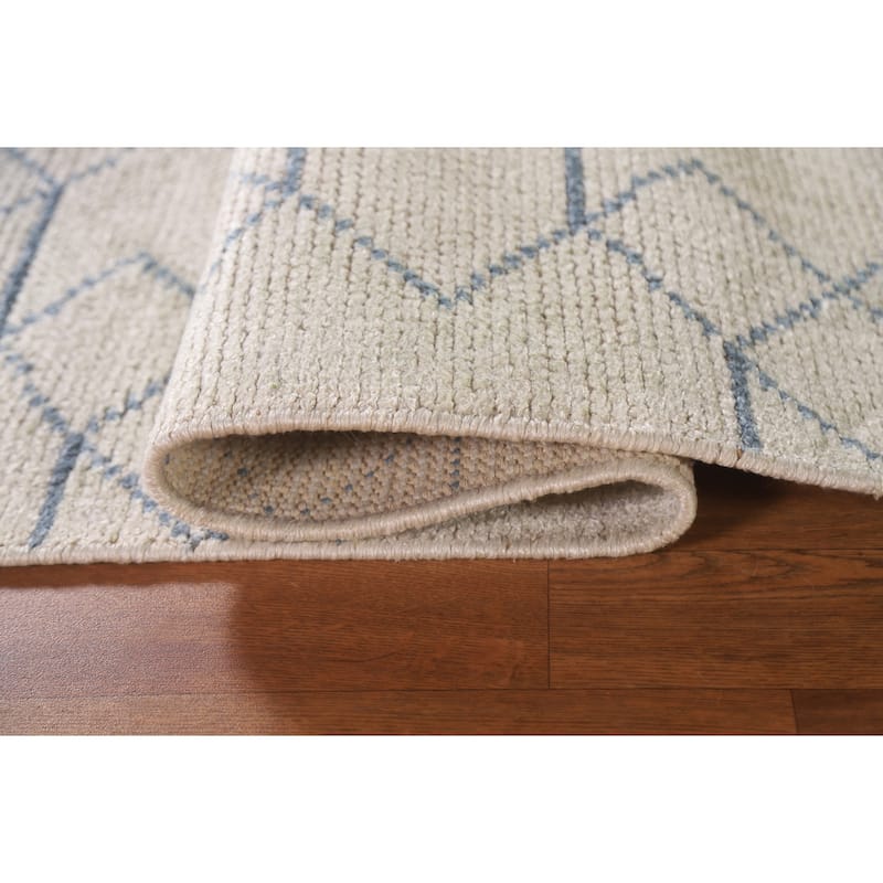Beige Trellis Moroccan Oriental Area Rug Handmade Wool Carpet - 5'0"x 7'10"