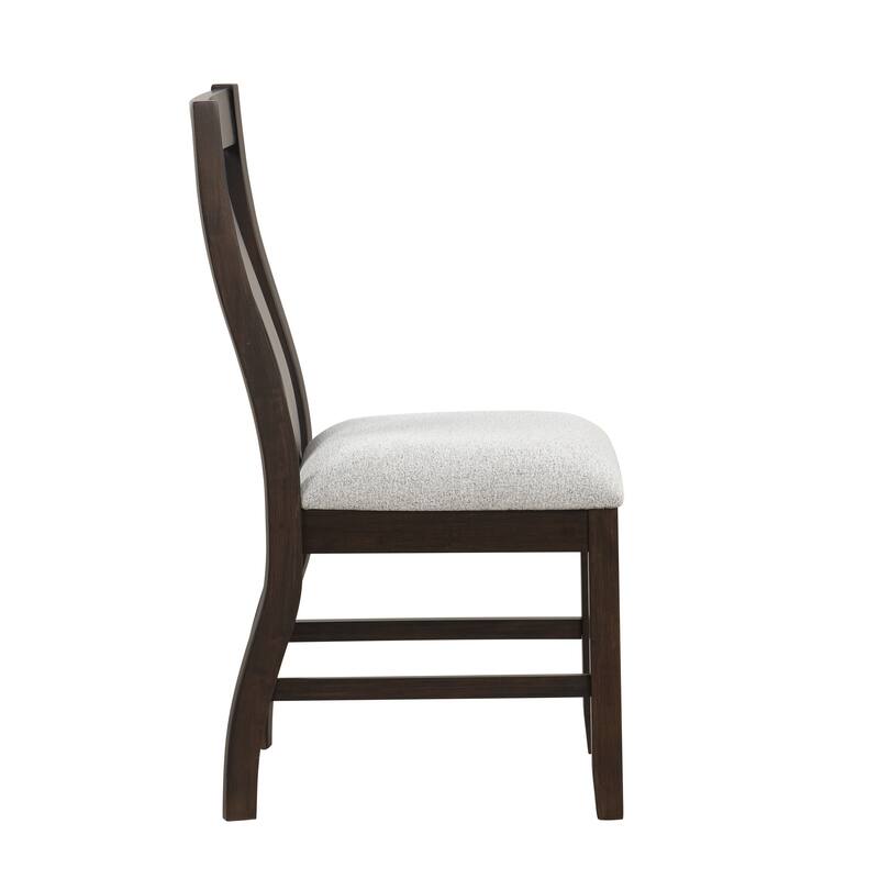 Kiana Dining Chair Set of 2, Beige Fabric Cushion, Dark Brown Wood