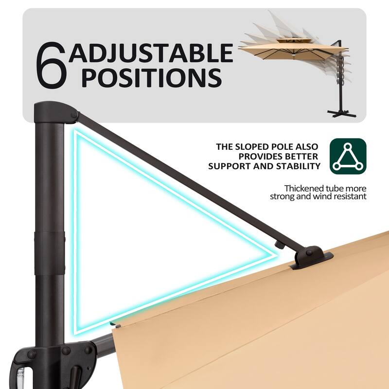 9 X 11 FT Outdoor Patio Cantilever Umbrella with Solar Lights Double Canopy 360 Rotation Tilt