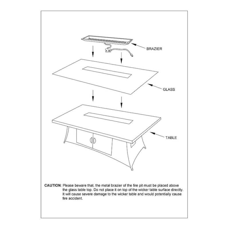 7-Pc Outdoor Wicker Rectangular Gas Fire Pit Table Set with 6 Armchairs (Including Rain Cover)