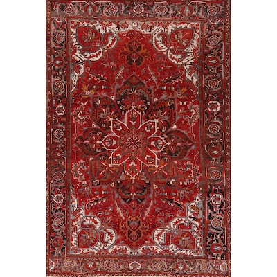 Hand Knotted Oriental 100% Wool Carpet Traditional Floral Red Heriz Area Rug - 11' 8'' X 7' 10''