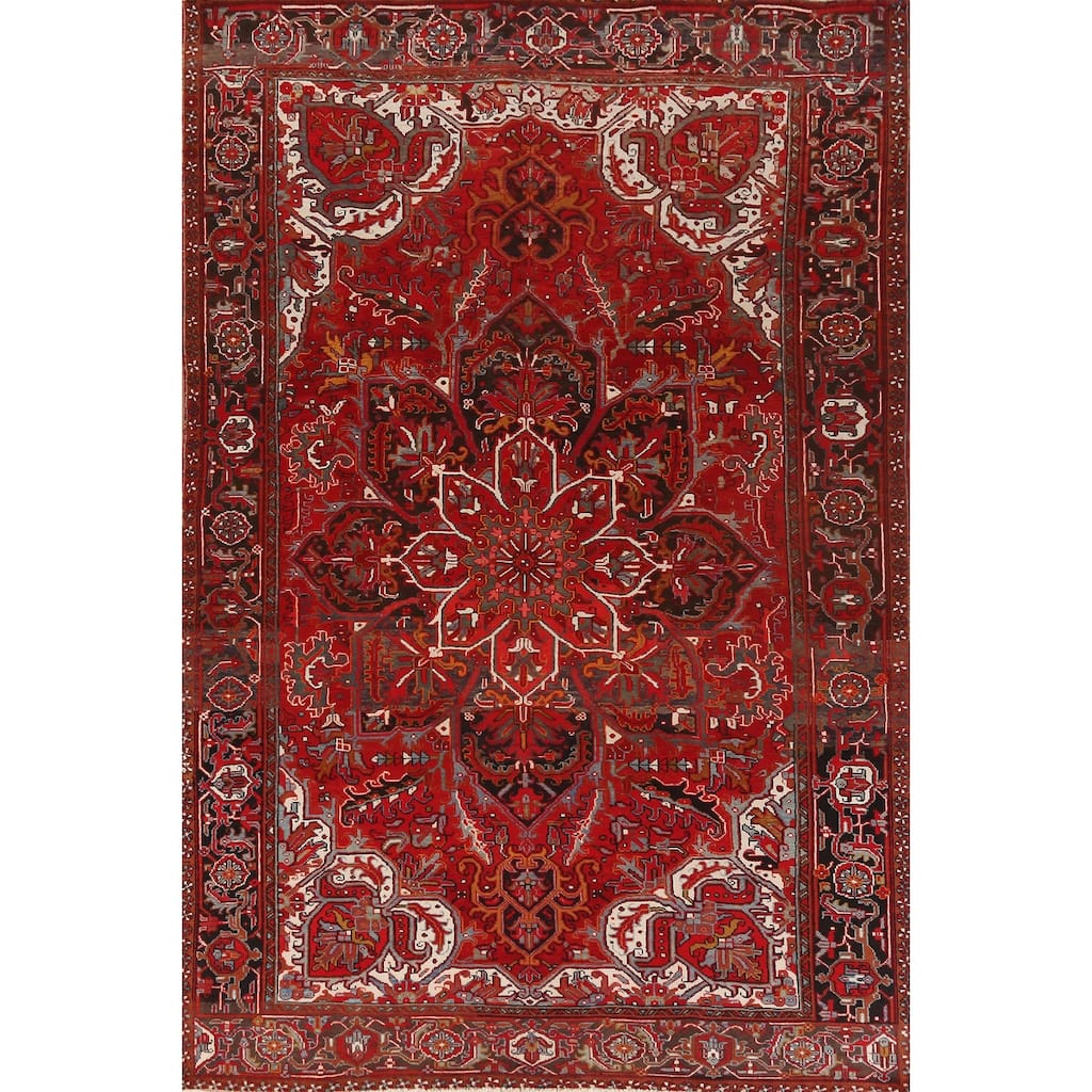 Hand Knotted Oriental 100% Wool Carpet Traditional Floral Red Heriz Area Rug - 11' 8'' X 7' 10''