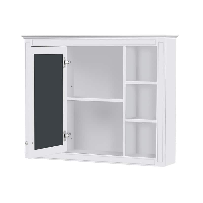 35'' x 27.5'' Modern Bathroom Wall Medicine Cabinet, Wall Mounted Bathroom Storage Cabinet with Mirror and 6 Open Shelves - N/A