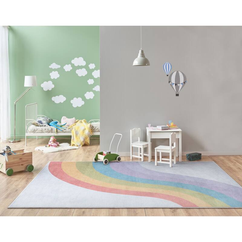 Well Woven Kids Rugs Rainbow Modern Machine Washable Area Rug