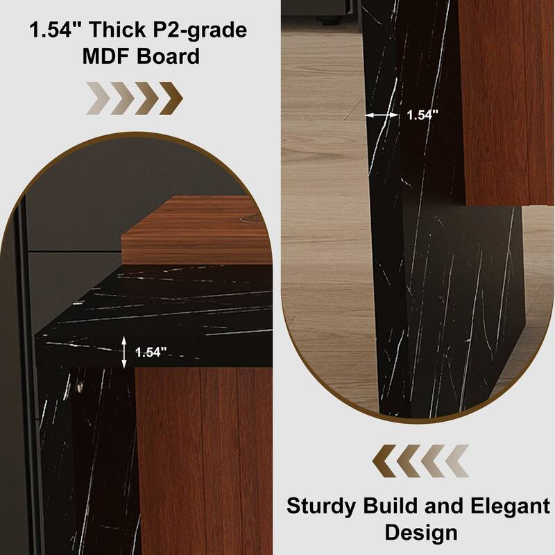 63" Modern Kitchen Island with Marble-Look Surface, LED Lights & Grille Design for Dining Room, Living Room